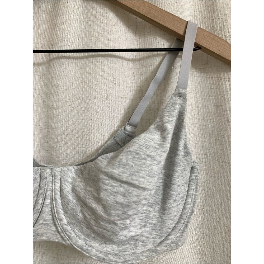 SKIMS Cotton Unlined Demi Bra Light Gray Heathered Underwire Bra 34DDDD - Picture 4 of 7